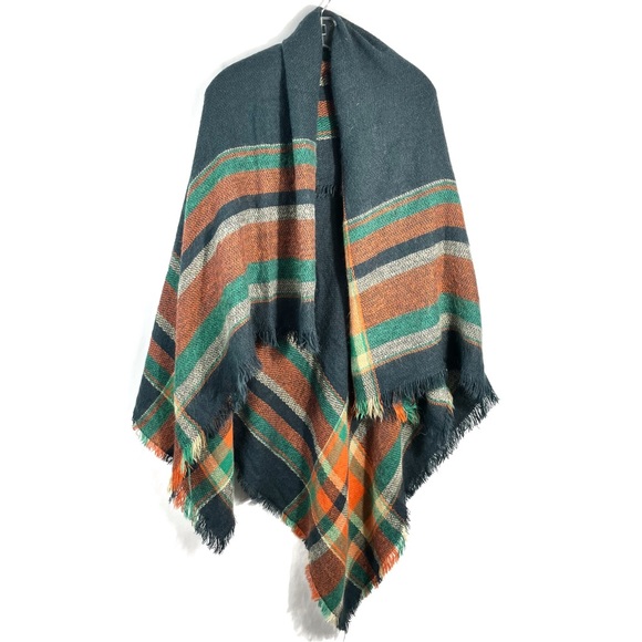 Boutique Accessories - Boutique Orange & Navy Blue Knit Large Blanket Scarf Wrap Accessory One Size